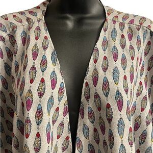 Lula Roe Colorful Feather Print Lightweight Open Cardigan Sz M